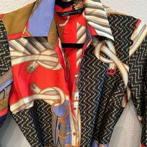 Zara Red and Blue Casual Button Down Shirt with Bold Patterns